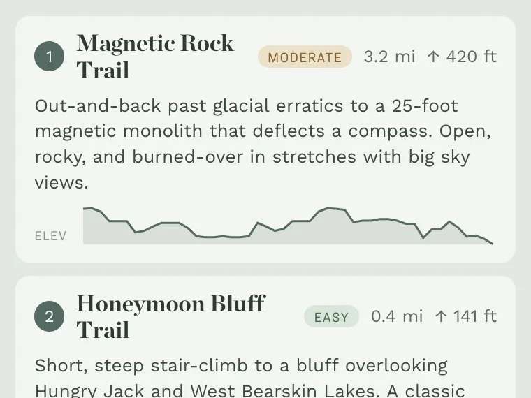 Nearby hiking trails with offline elevation profiles