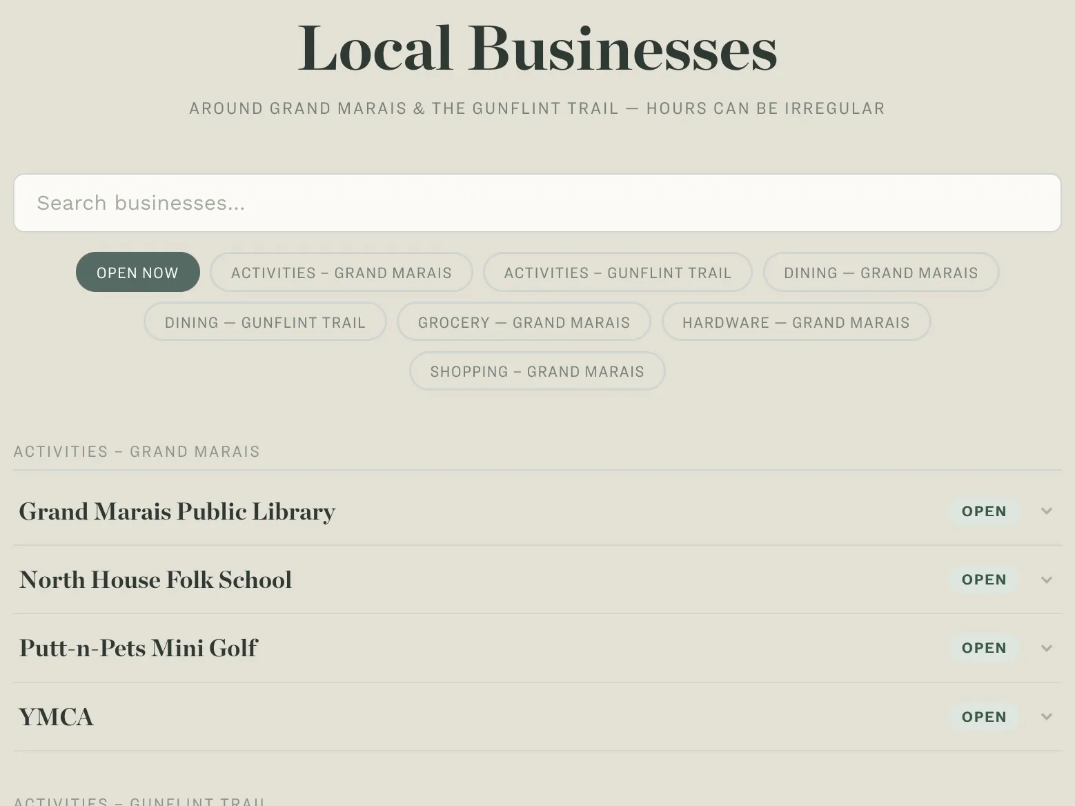 Local businesses around Grand Marais and the Gunflint Trail